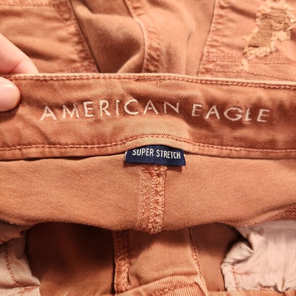 American Eagle Tomgirl Jeans Coral Orange Super Stretch Denim Distressed 4 - Picture 7 of 10